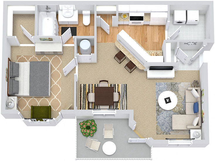 Floor plan for 1 bed, 1 bath, 712 sqft